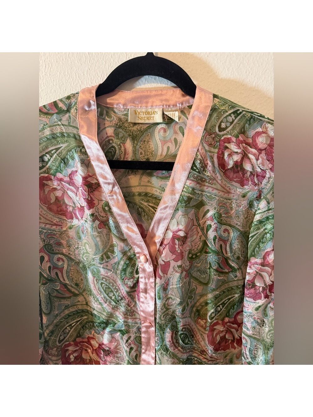 Victoria's Secret Gold Label Paisley Pink Floral Robe Nightgown Women’s P/S - Picture 3 of 10